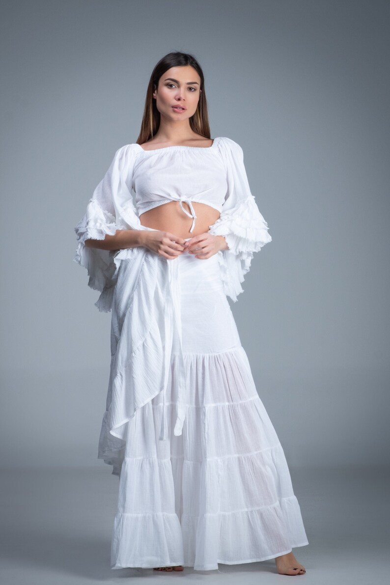 Boho White Cotton Skirt Romantic Long Skirt Hippie Elegant Etsy