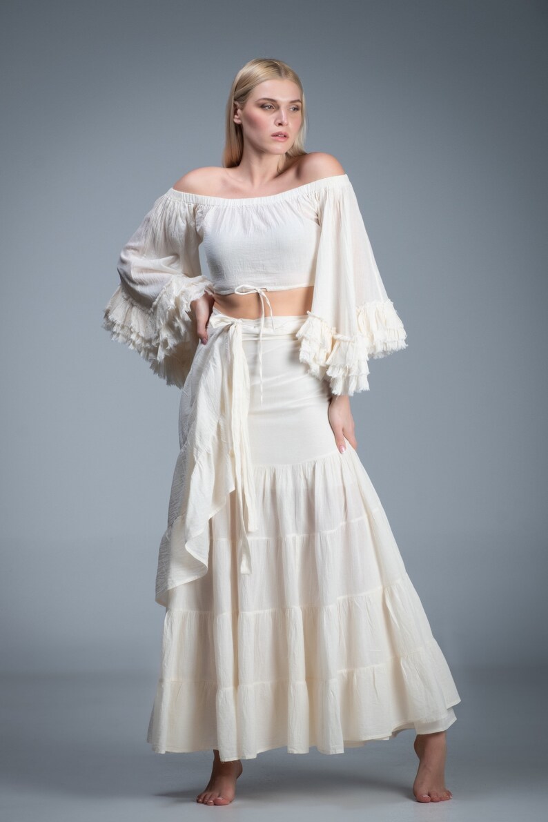 Boho off white cotton skirt Romantic long skirt Hippie Etsy