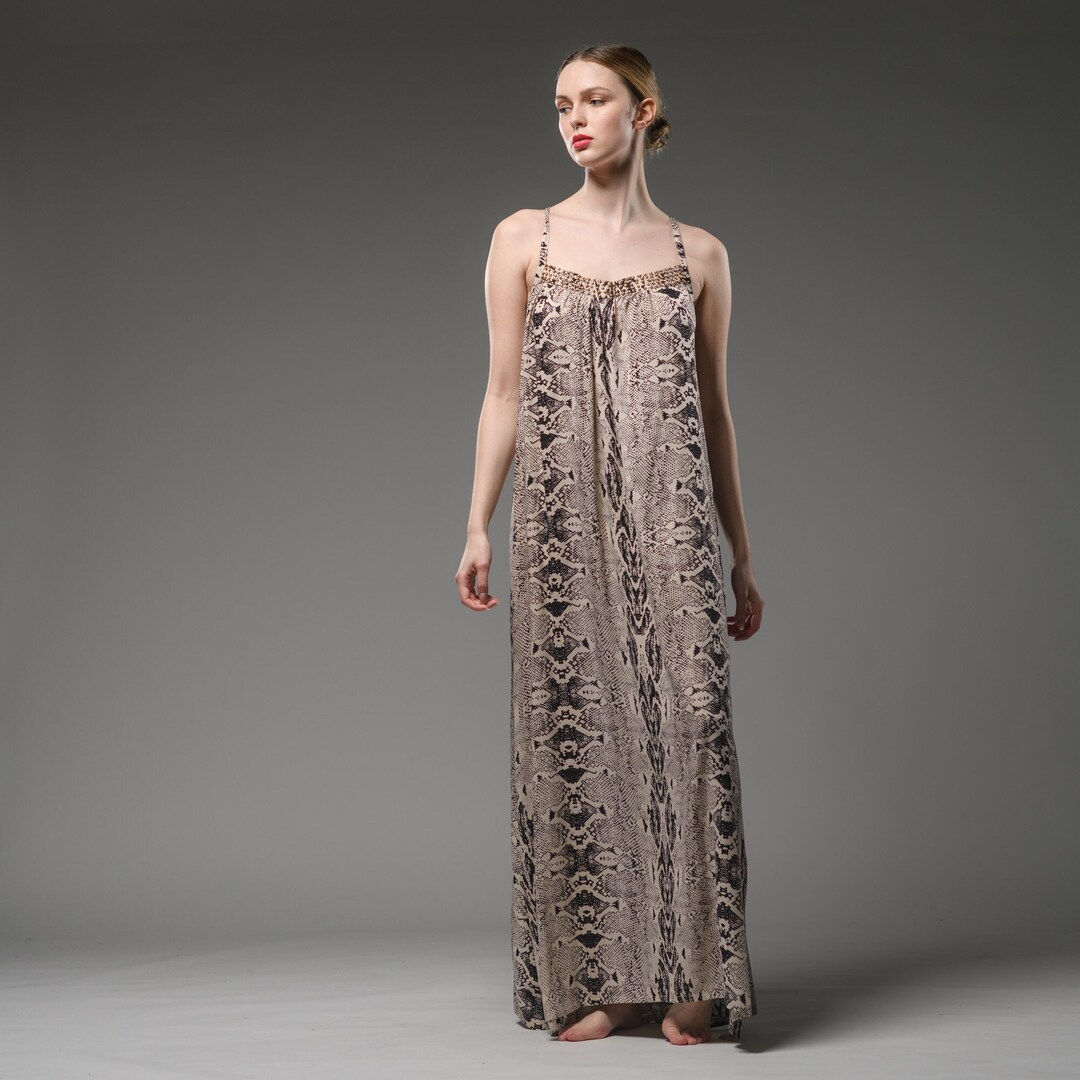 Python Print Maxi Dress Spaghetti Strap Dress Animal Print Long Dress ...