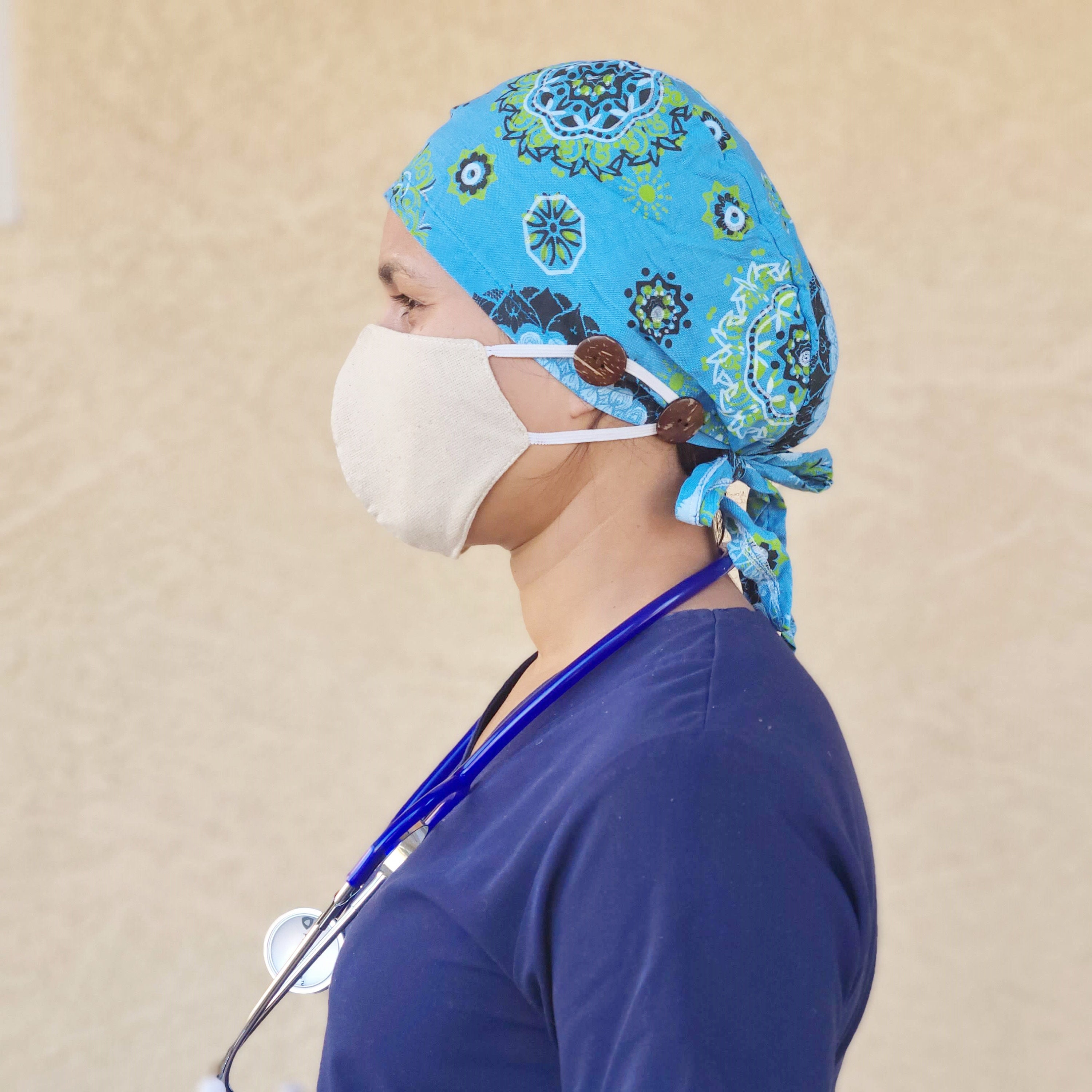 Hemp Scrub Cap with Buttons for Mask Nurse Head Scrub Etsy