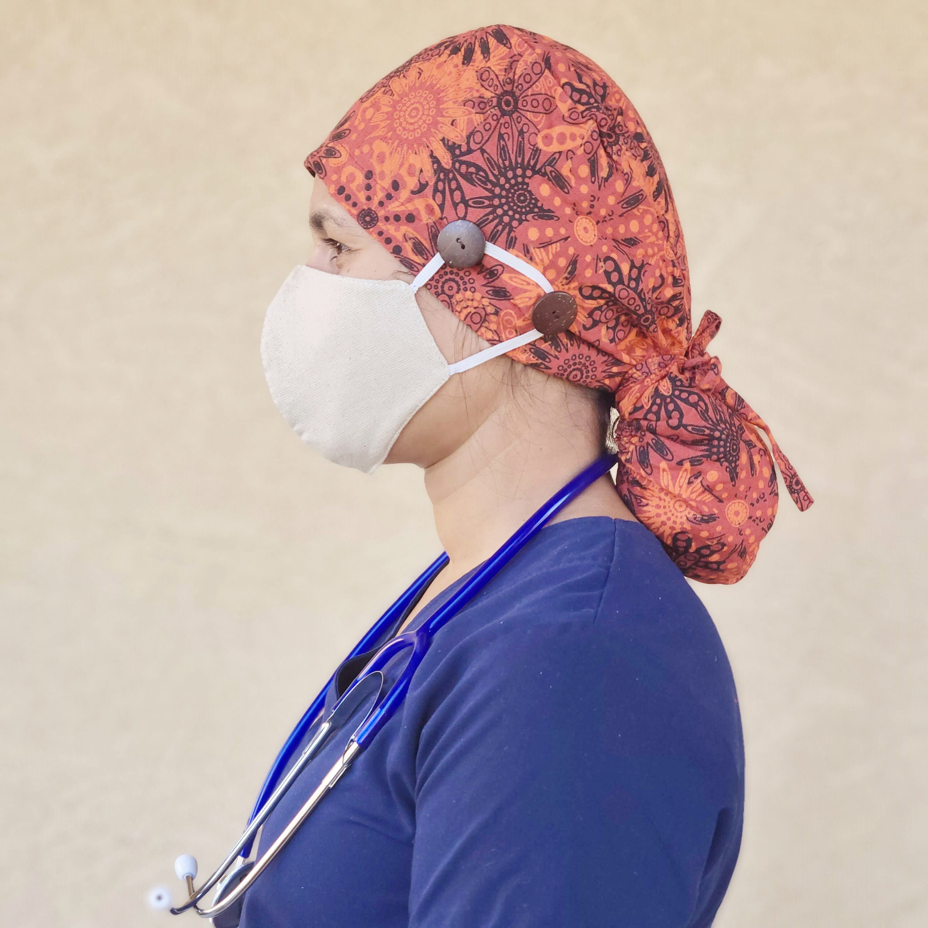 Organic Scrub Cap With Buttons Nurse Head Scrub Hemp Scrub Etsy UK