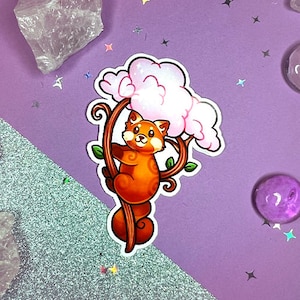 Magical Red Panda Tree Glossy Die Cut Sticker