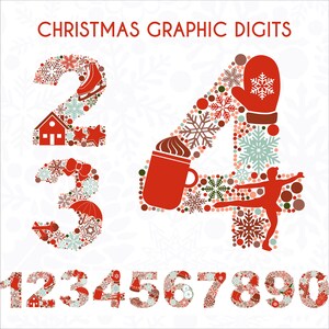 Números nevados PNG coloridos festivos de invierno. Sublimación de dígitos digitales únicos de Navidad. Lindos patrones de clipart SVG decorativos de Navidad.