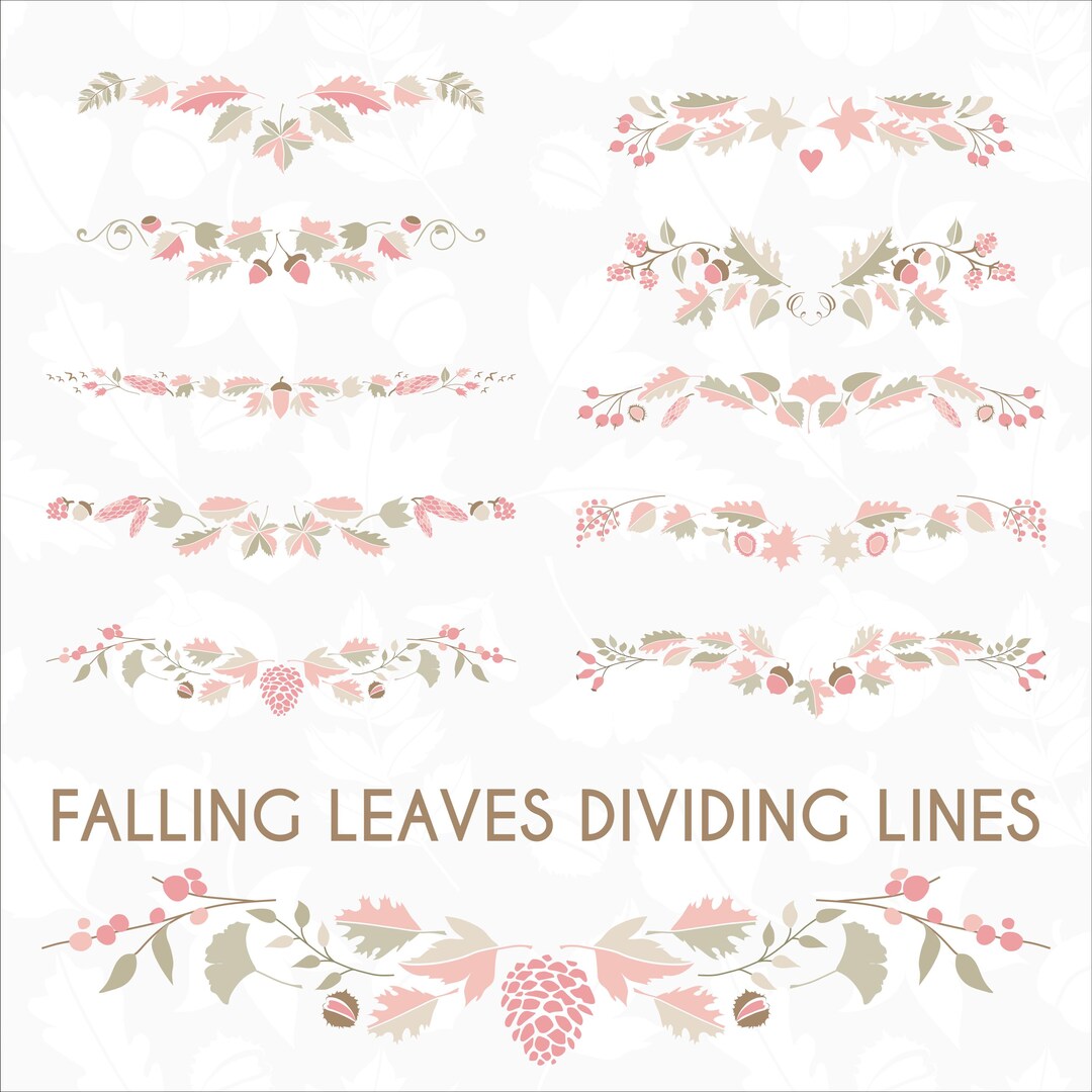 Pink Autumn Leaves PNG Decorations. Leaves SVG Clipart Dividers. Pastel ...
