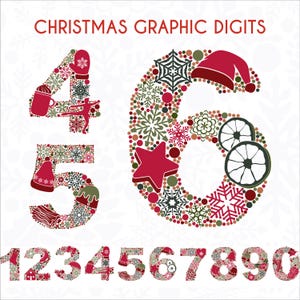 Weihnachten Digital Clip Art verzierte Zahlen. Winter-bezogene digitale Zahl PNG-Bilder. Weihnachten Elemente SVG Niedlich verschneiten Ziffern Clipart.