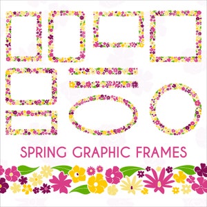 Molduras digitais festivas de primavera. Clipart de moldura decorativa colorida e vívida florescendo. Decoração de flores de Páscoa em PNG. Ilustração de florescimento SVG.