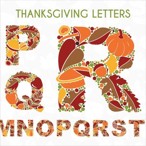 Letras PNG de otoño para Acción de Gracias. Conjunto de alfabetos abecedario coloridos de la cosecha. Fuentes SVG de elementos otoñales. Alfabeto de diseño gráfico de hojas.