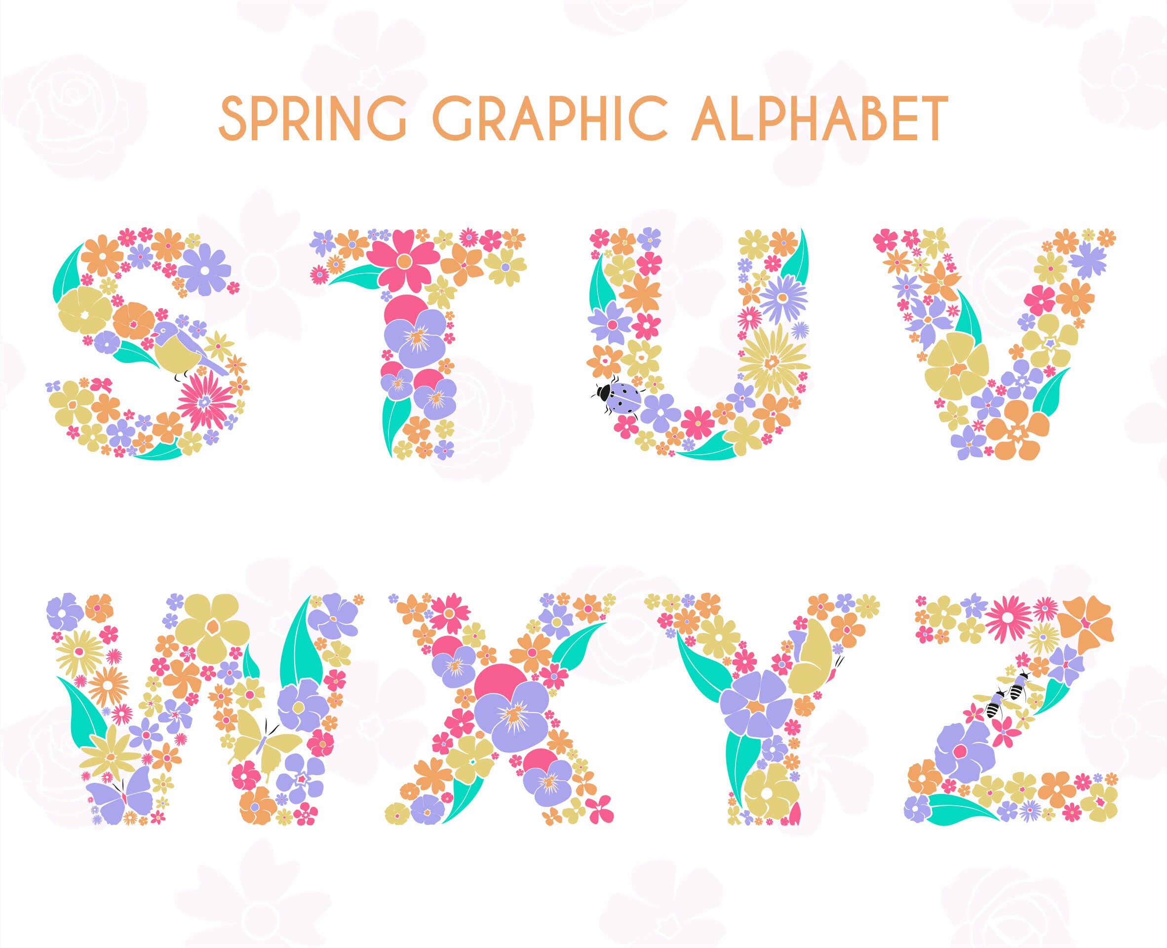 Spring Alphabet Letters Design. Flourishes Alphabet Letters Printables ...