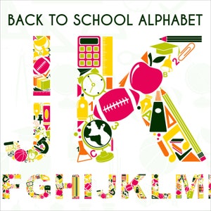 Festliche digitale Schulbriefe. Buntes lernen PNG A bis Z. Dekoratives Kindergarten Alphabet Clipart. Klassenzimmer niedliche Schriftart SVG Illustration