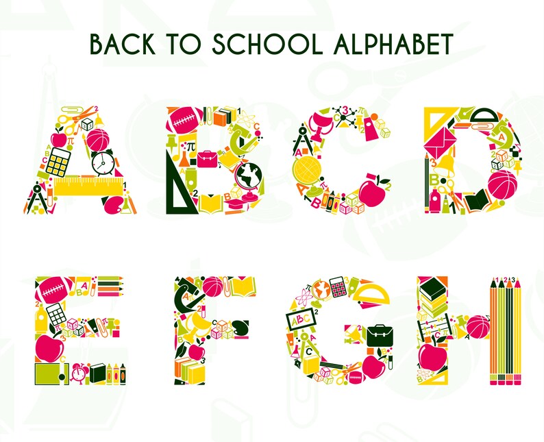 Learning Lettering Style Colorful Festive School Digital Letters. Colorful Learning PNG A to Z ...