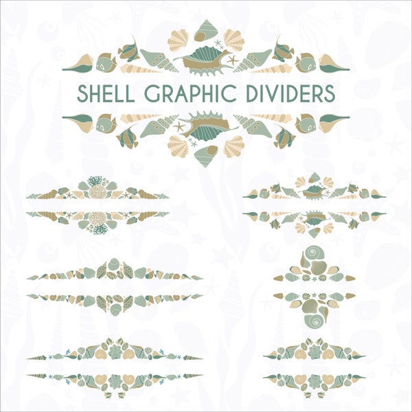 Ocean PNG graphic decorative ornaments. Sea life page decoration clipart. Nautical text dividers clip art. Elegant marine shell SVG borders.
