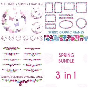Handgezeichnetes dekoratives blühendes SVG-Frühlingsrahmenpaket. Festliche Schnörkel digital art Textteiler. Runde Oster PNG Blumen Illustration.