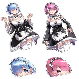 Rem, Ram, Emilia, Re:Zero Stickers and Peekers, Decal for Car Windows, Gift for Him,