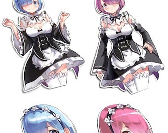 Rem, Ram, Emilia, Re:Zero Stickers and Peekers, Decal for Car Windows, Gift for Him,