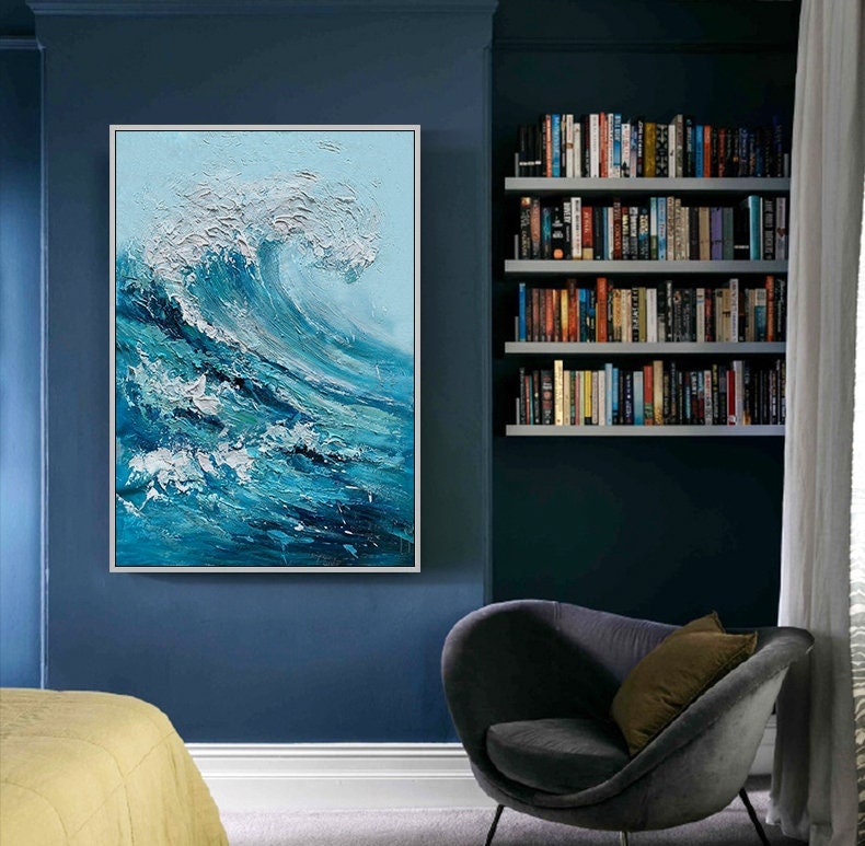 Textured Ocean Waves Canvas Wall Art Abstract Seascape Etsy