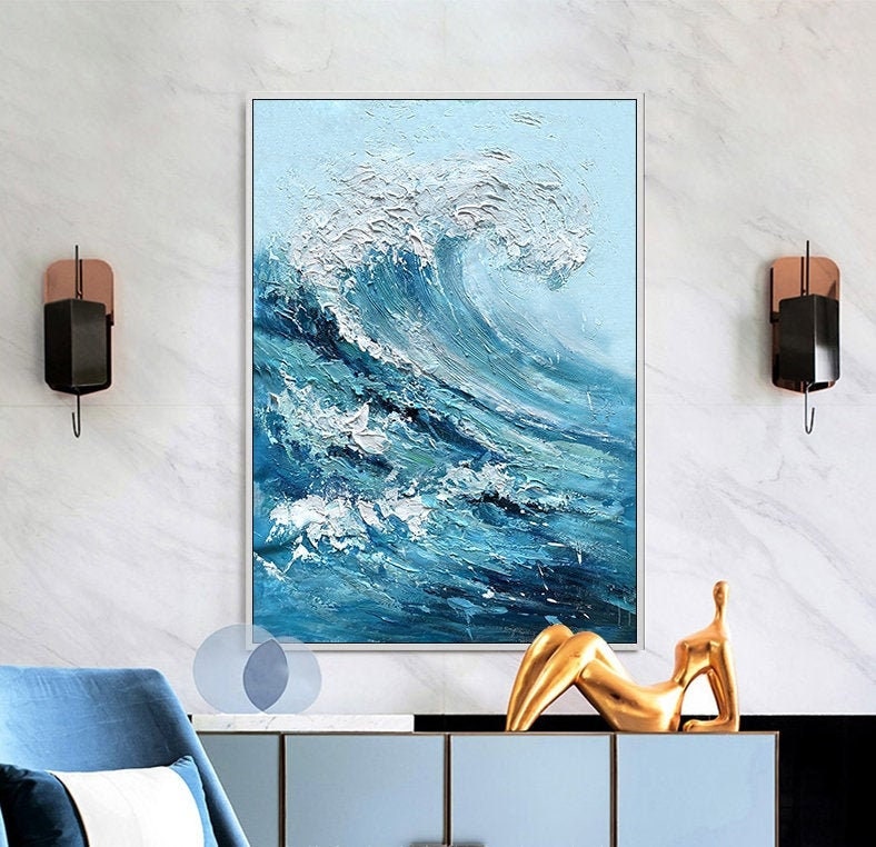 Textured Ocean Waves Canvas Wall Art Abstract Seascape Etsy