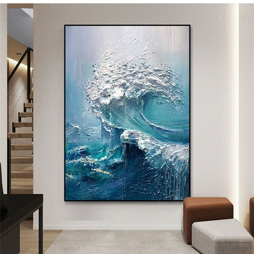 Large Wall Art Abstract Ocean Painting 3D Ocean Texture Etsy