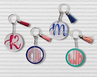 Monogram Keychain with tassel, Personalized Keychain for Women, Monogram Keychain for Women, Christmas Gift for Women, Stocking Stuffer