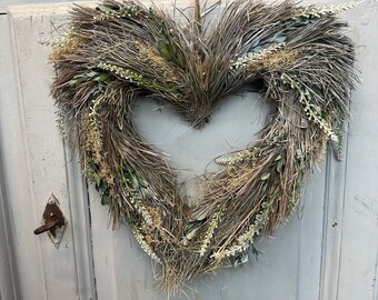 Dried Door Wreath | Dried Flower Door Wreath | Heart  Wreath | Faux Flower Door Wreath | Natural Door Wreath