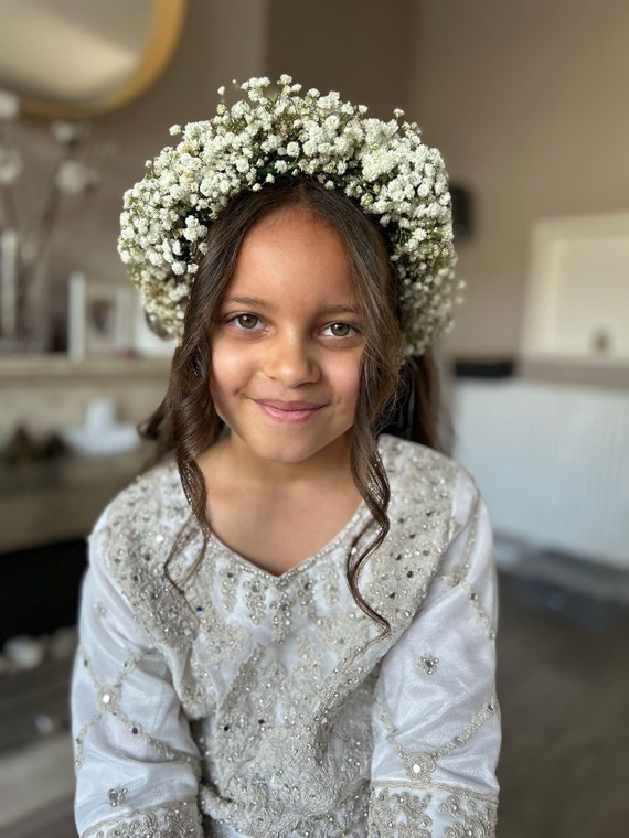 Girls Baby's Breath Flower Crown Rustic Wedding Gypsophila
