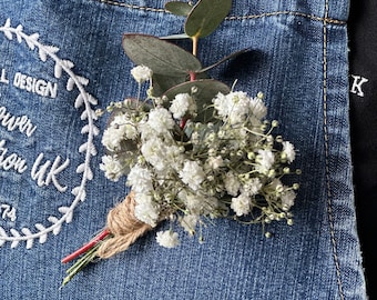 Babys Breath Buttonhole | Rustic Wedding | Gypsophila Eucalyptus | Bride Bridesmaid | boutonniere | Groom boutonniere