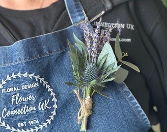Dried Lavender and Real Blue Thistle Boutonniere | Dried Flower boutonniere | Buttonhole | Dried Flower Buttonhole | Wedding Boutoniere |