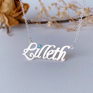 Personalized zircon name necklace Custom birthstone name necklace inlaid 12 months birthstone rhinestone necklace sterling silver