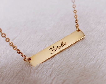 Custom engraved bar necklace personalized tiny rectangle necklace Dainty necklace engrave signature/handwriting/date/coordinate/name