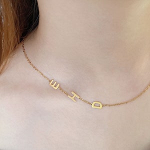 Personalized sideway initial necklace Custom space letter necklace any name choker 7 mm*9 mm alphabet dainty letters gift for her