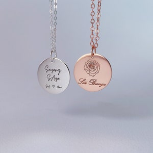 Custom double side engraved disc necklace 10 mm 15 mm 20 mm Gravure necklace Personalized carved necklace engrave pattern/symbol/handwriting