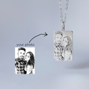 Custom photo engraved necklace personalized Photo engraving Rectangular/round/heart-shaped/square pendant memorial gift for him