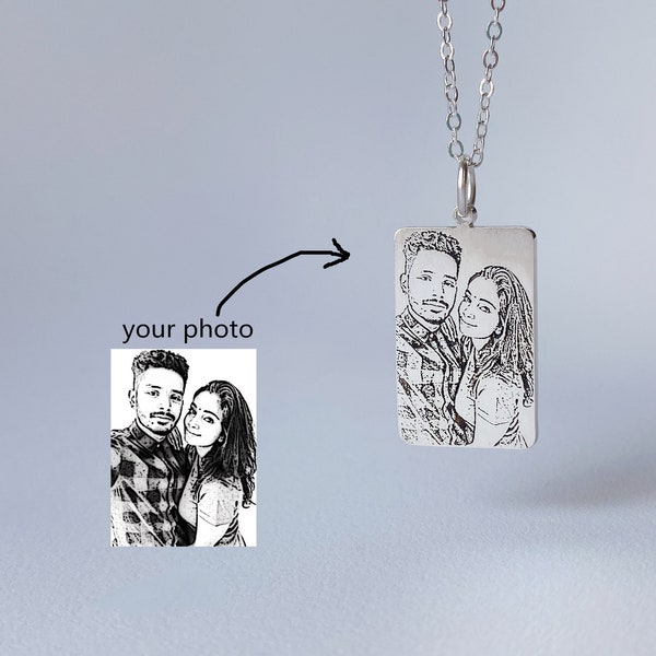 Custom photo engraved necklace personalized Photo engraving Rectangular/round/heart-shaped/square pendant memorial gift for him