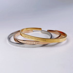 Customized Engraved C-shaped Bangle Personalized Engraved Open Style Adjustable Bangle Sterling Silver Bracelet Gifts for Mom