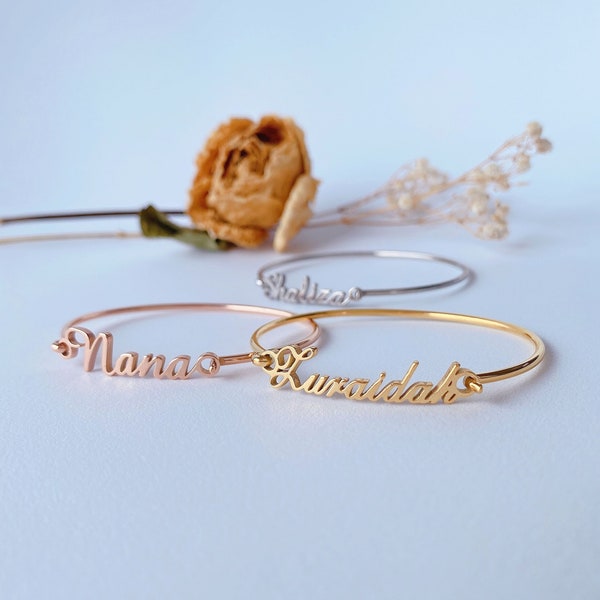 Custom name bangle personalized any name bracelet closed wrist band 2 mm thin bangle baby's name bangle gifts for mom