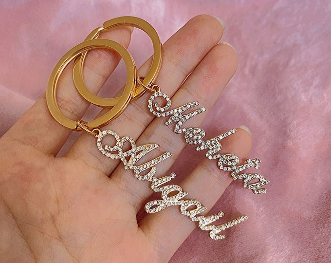 Custom Rhinestone Name Keychain: Personalized Crystal Bag Charm