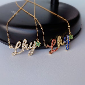 Personalizable zircon name necklace Custom Micro inlay rhinestone name necklace shining colorful zircon necklace Sterling silver