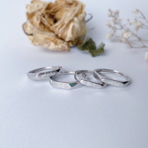 CUSTOM engraved name ring personalized 2.5 mm/3.5 mm width Sterling silver minimalist geometric adjustable ring couple&#39;s ring gift for him