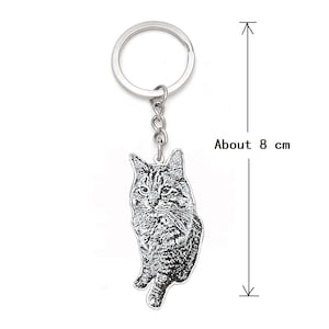 Custom pet portrait Keychain double side engrave pet photo cat/dog/animal shape cutting necklace/lanyard memorial gift for pet owner image 5