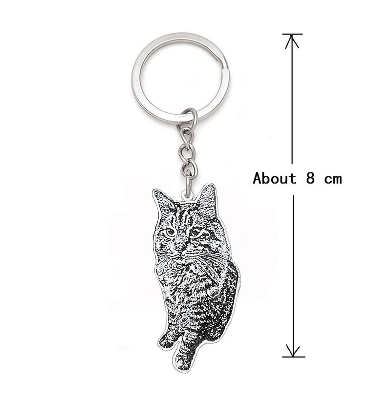 Custom pet portrait Keychain double side engrave pet photo cat/dog/animal shape cutting necklace/lanyard memorial gift for pet owner image 5