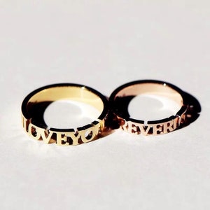 Anel com nome personalizado, 5 mm de largura, nome, anel em negrito, letras, anel de casal, presentes para namorado