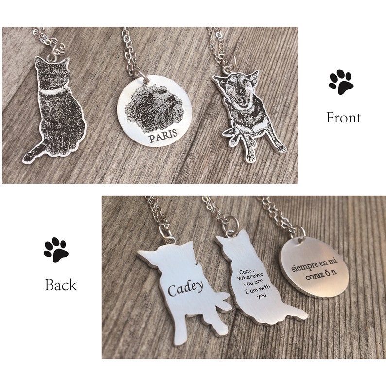 Custom pet portrait Keychain double side engrave pet photo cat/dog/animal shape cutting necklace/lanyard memorial gift for pet owner image 4