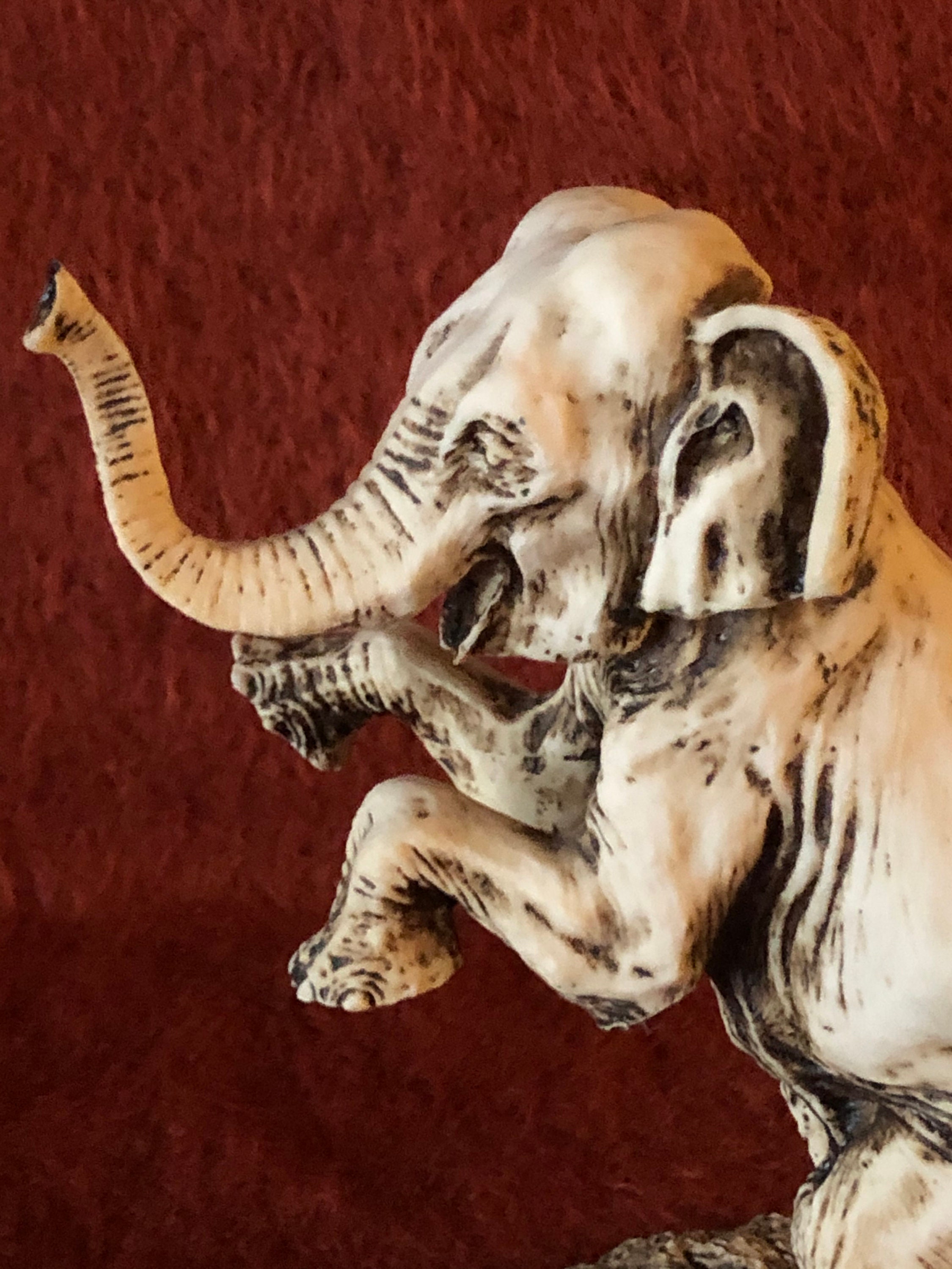 VINTAGE ELEPHANT FIGURINE Faux Bone Resin, Handmade Resin