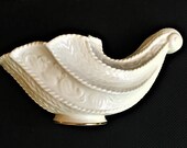 Vintage LENOX White Fine Ivory Porcelain Cornucopia HORN VASE Vessel Bowl Trinket Box in 24K Gold Measures 10 quot Long x 5 quot Wide x 5 1 2 quot Tall