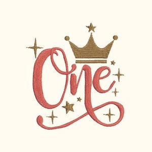 First Birthday Machine Embroidery Designs - Baby Girl Crown, Number One - One Year Old Instant Download Embroidery Design 341 A