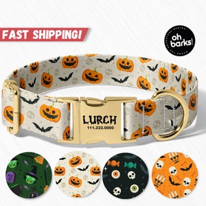 Halloween Dog Collar , Personalized halloween dog collars, Jack o lantor Pumpkin Bats  , Halloween Dog Accessories