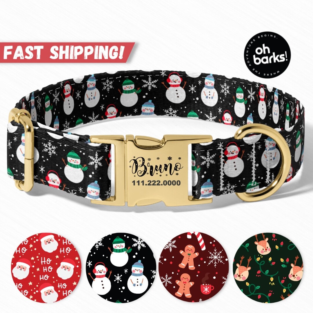 Christmas Dog Collar, Personalized Dog Collar, CANDY CANE SNOWFLAKES