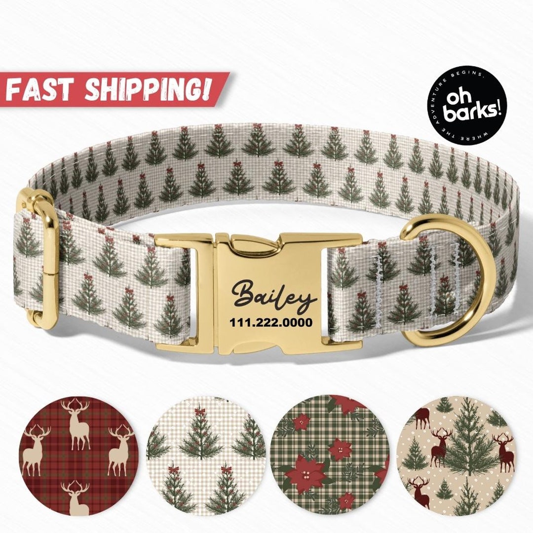 Christmas Dog Collar, Personalized Dog Collar, Christmas Tree Dog