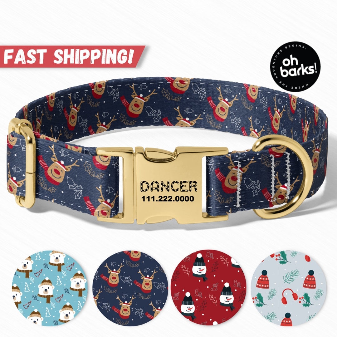 Christmas Dog Collar, Reindeer Dog Collar , Holiday Red Green Dog