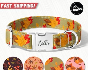 Dog collar personalized , Fall Autumn Dog Collar With Name, Fabric Dog Collars Cute, Adjustable, and Heavy Duty, Sizes XSmall XLarge