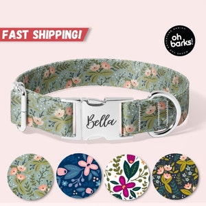 Flower Dog Collar, Personalized green Dog Collar With Name, Fabric Girl Dog Collars Are Cute, Adjustable, and Heavy Duty,Sizes XSmall XLarge